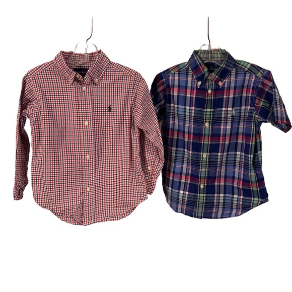 Ralph Lauren LOT Of 2 Boys Button Down Shirts Sz 3T 1 Short Sleeve 1 Long Sleeve - Picture 1 of 15